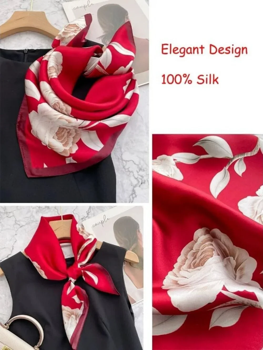 Women's Floral-burgundy Mulberry Square Scarf  Digital Printed Headscarf Silk
